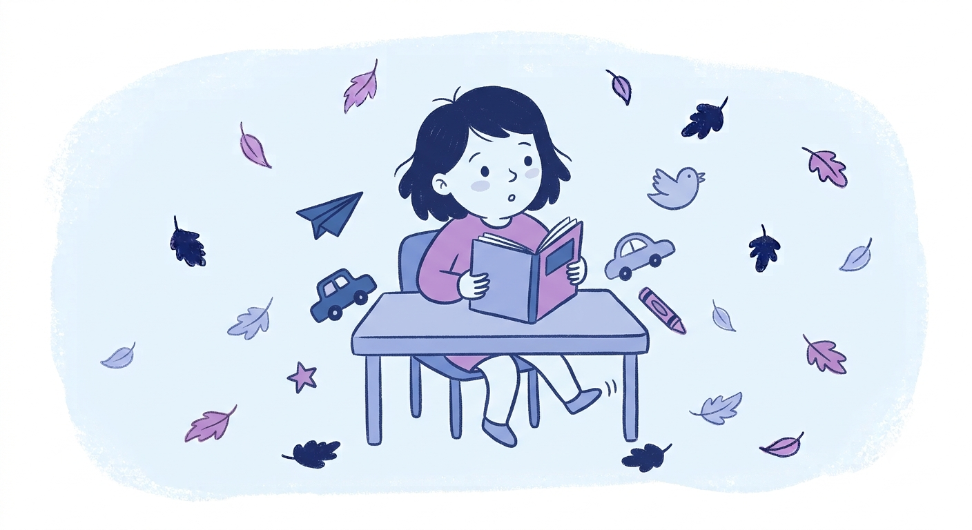 Illustration of a child engaged and focused on a learning activity adapted to suit them