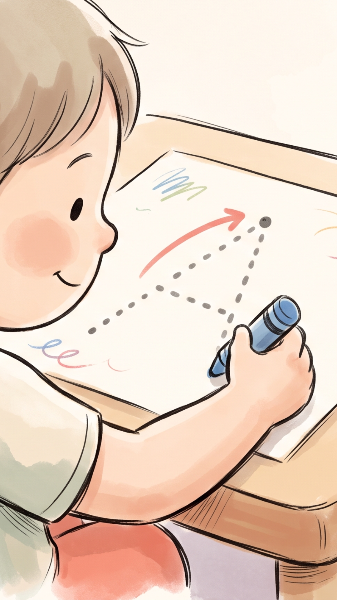 Preschooler tracing a letter with a directional arrow guide