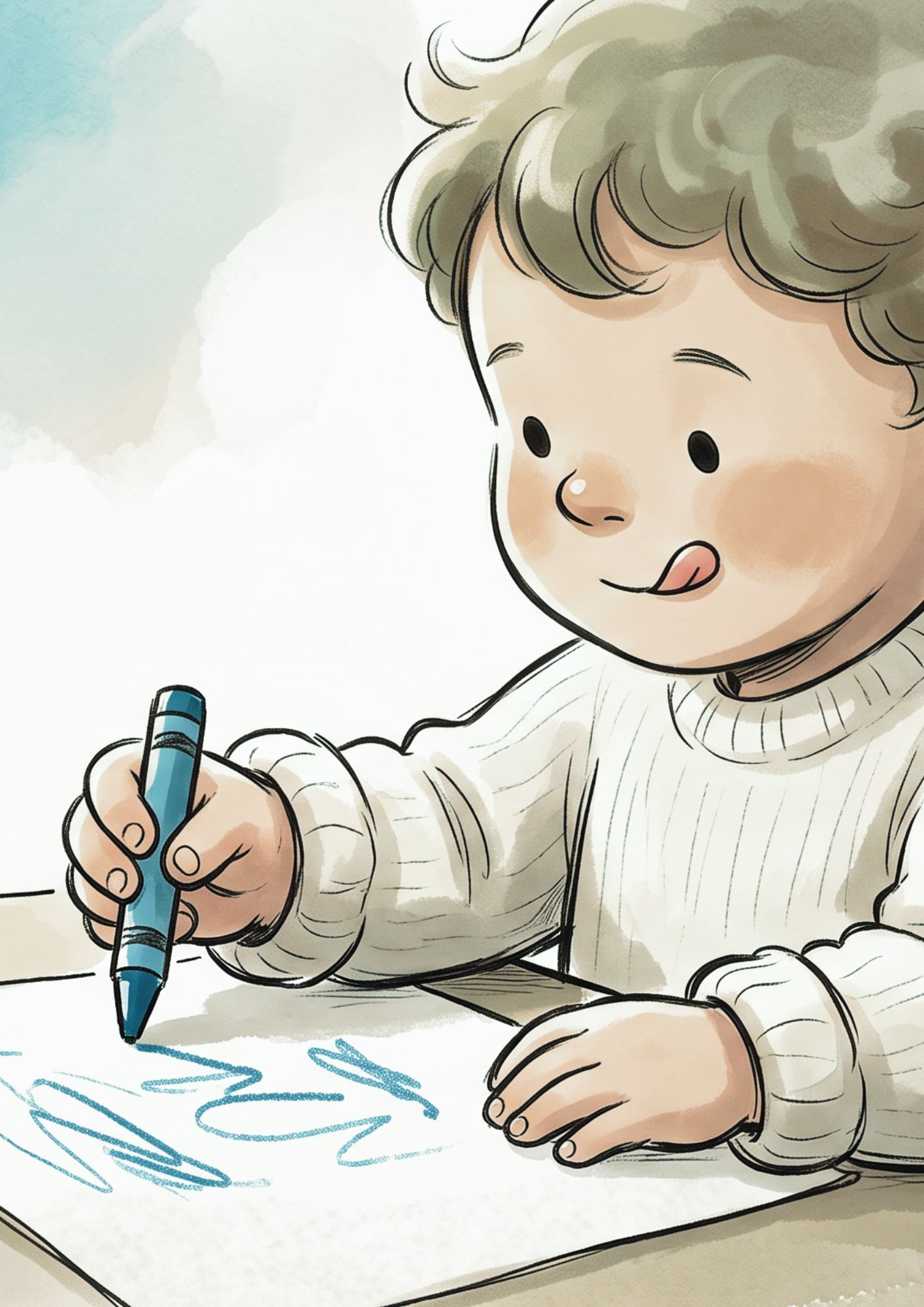 Preschooler holding a pencil in a tripod grip while drawing
