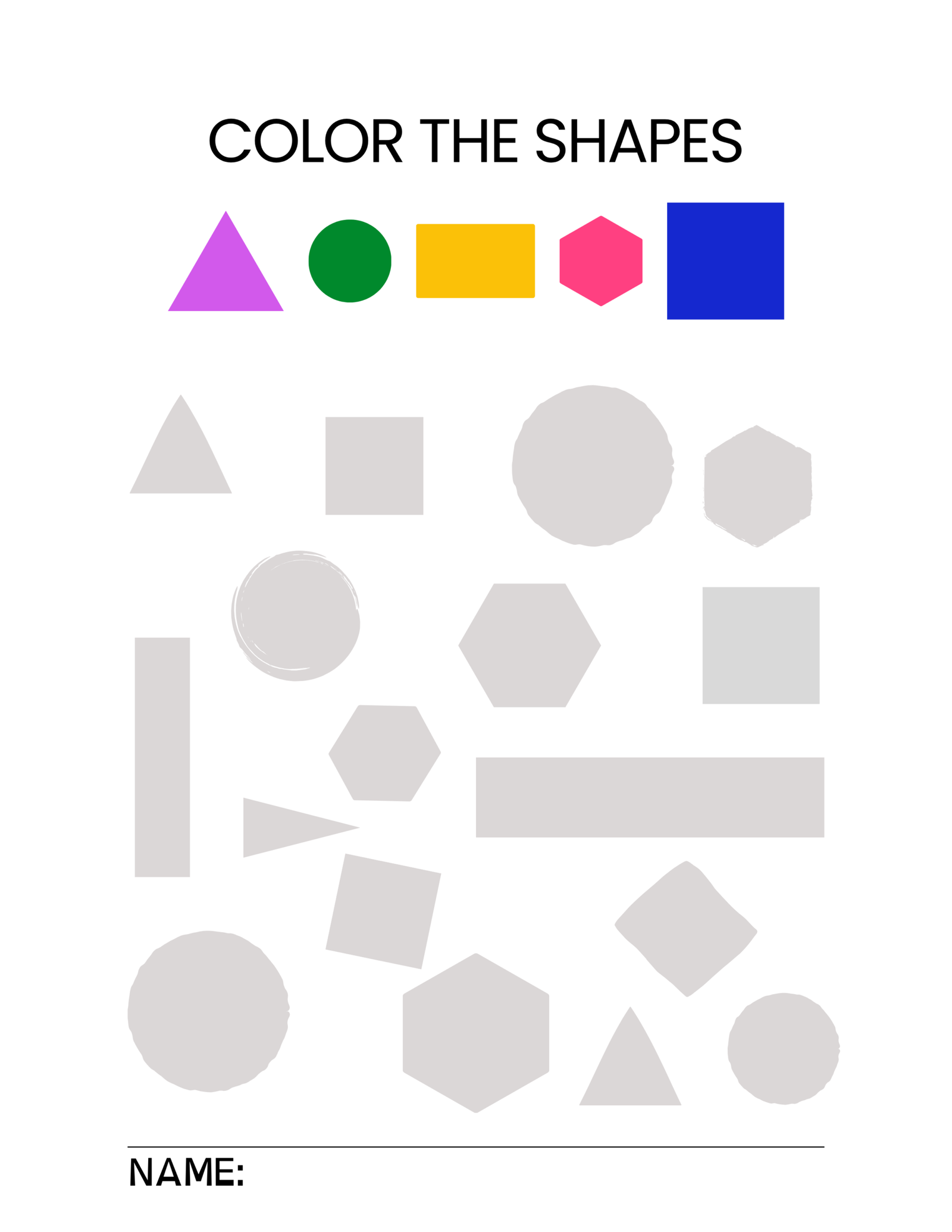 Sample colour the shapes page from the Shapes and Colours Activity Pack