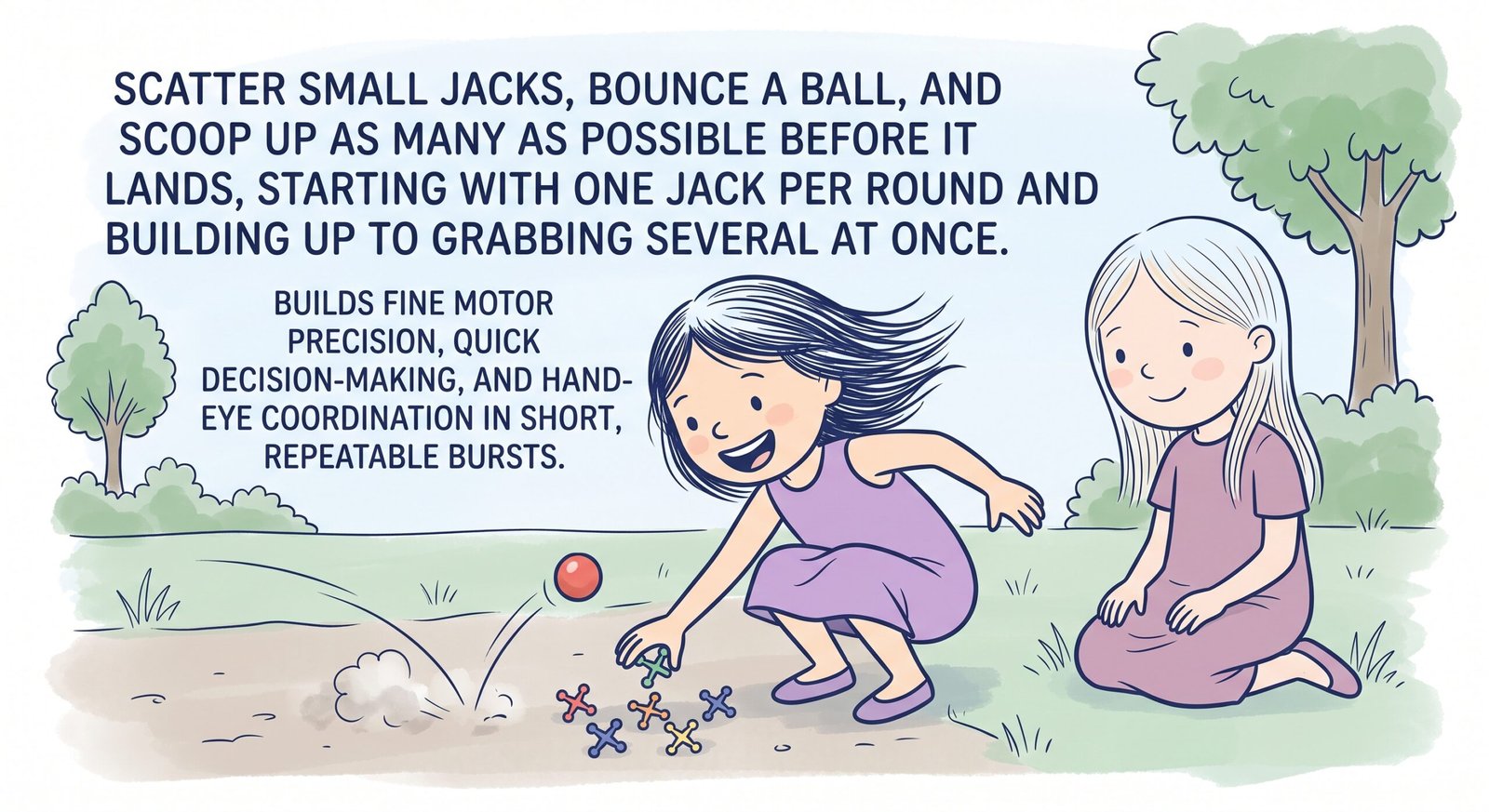 Vintage metal jacks and rubber bounce ball on a play surface