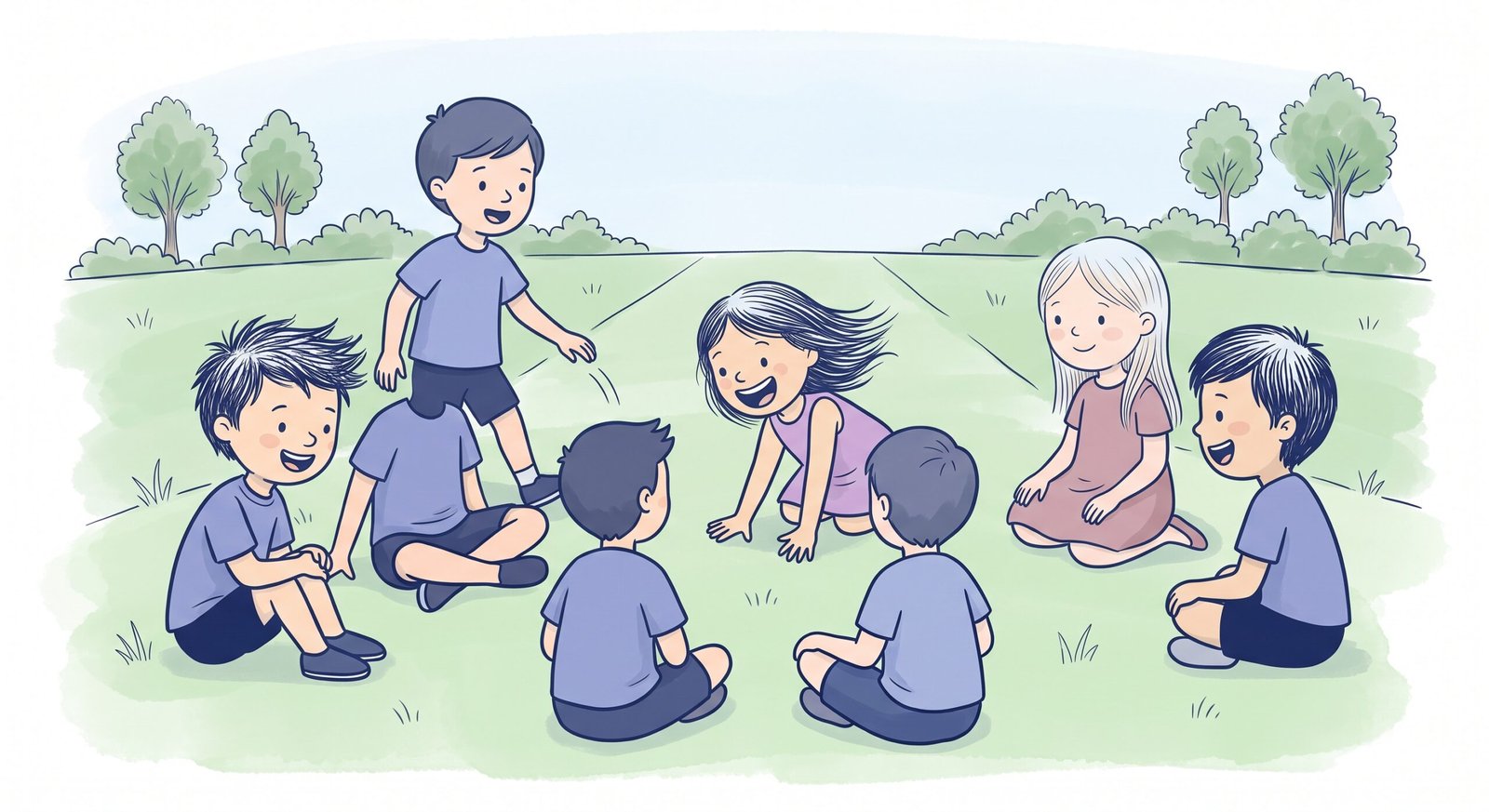 Teacher and preschool children playing Simon says instruction game