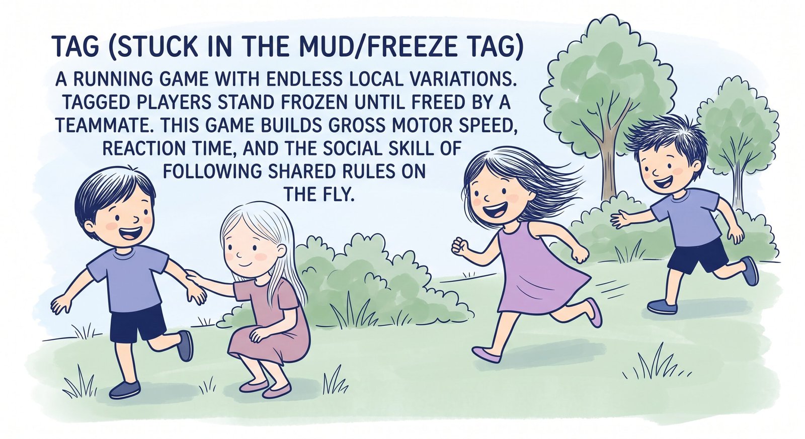 Children running and playing a classic game of tag outdoors
