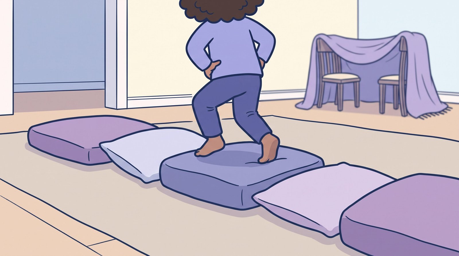 indoor obstacle course for preschoolers pillow stepping stones