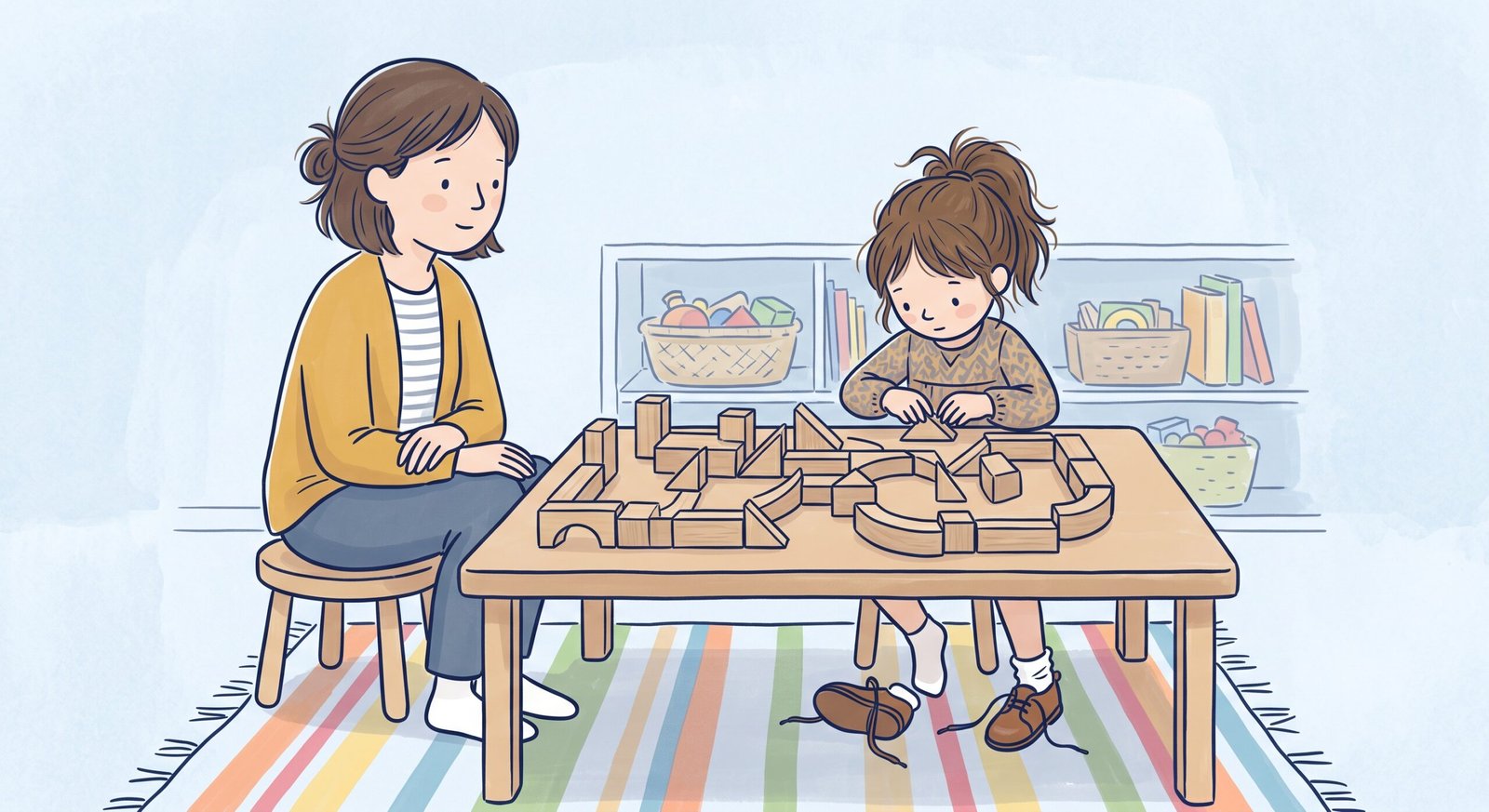 spiky profiles neurodivergent child and mother managing uneven daily developmental capacity on floor