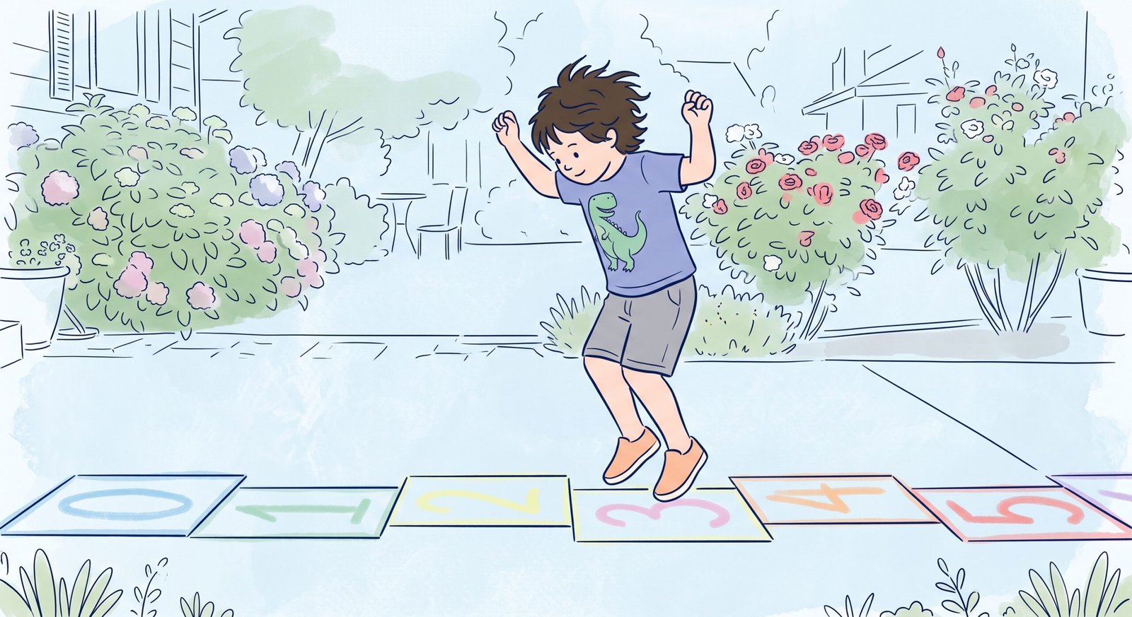 Teaching early math skills with a number line jumping game outdoors